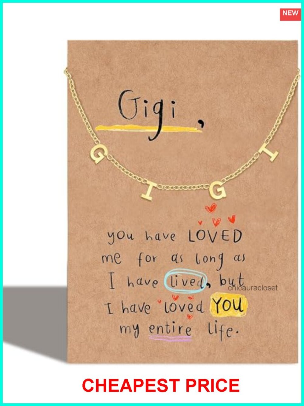 Gold Plated Stainless Steel Pendant Necklace Gigi Gift Mothers Day